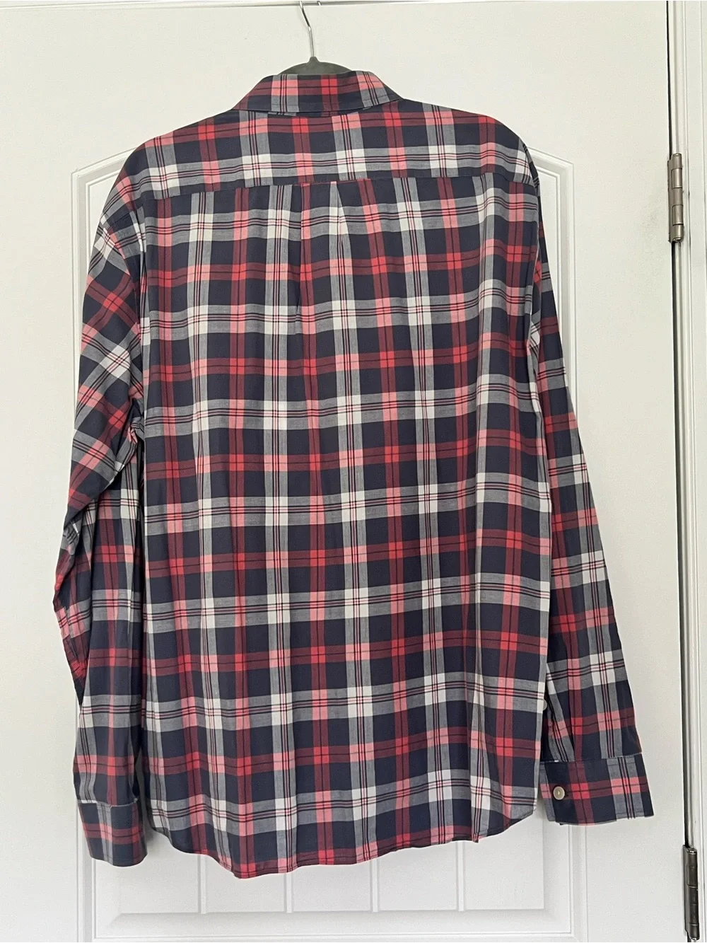 J. Crew Men's Madras Plaid Button Down Shirt Navy Red White Cotton Poplin XL